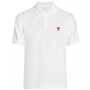 AMI PARIS LOGO EMBROIDERED DE COEUR POLO T-SHIRT WHITE SIZE XL